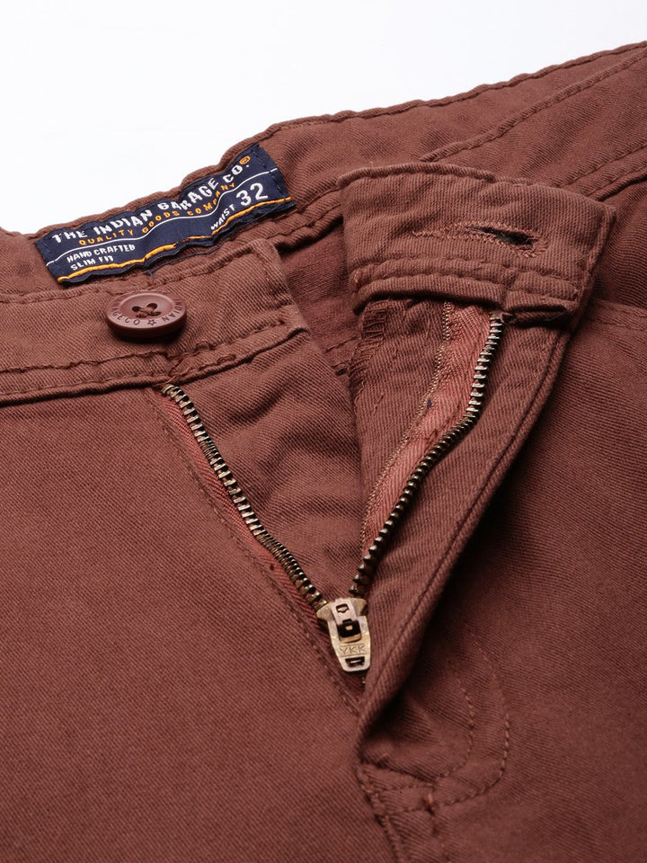 The Indian Garage Co Men Rust Slim Fit Cargos Trousers