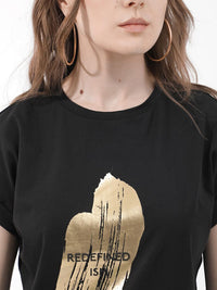 RAREISM Women Printed V-Neck Extended Sleeves Pockets T-shirt