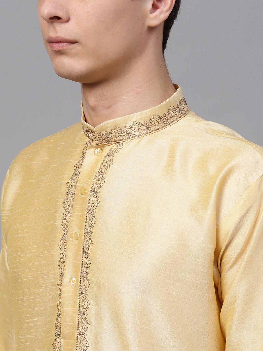 SOJANYA Men Gold-Coloured Yoke Design Straight Kurta