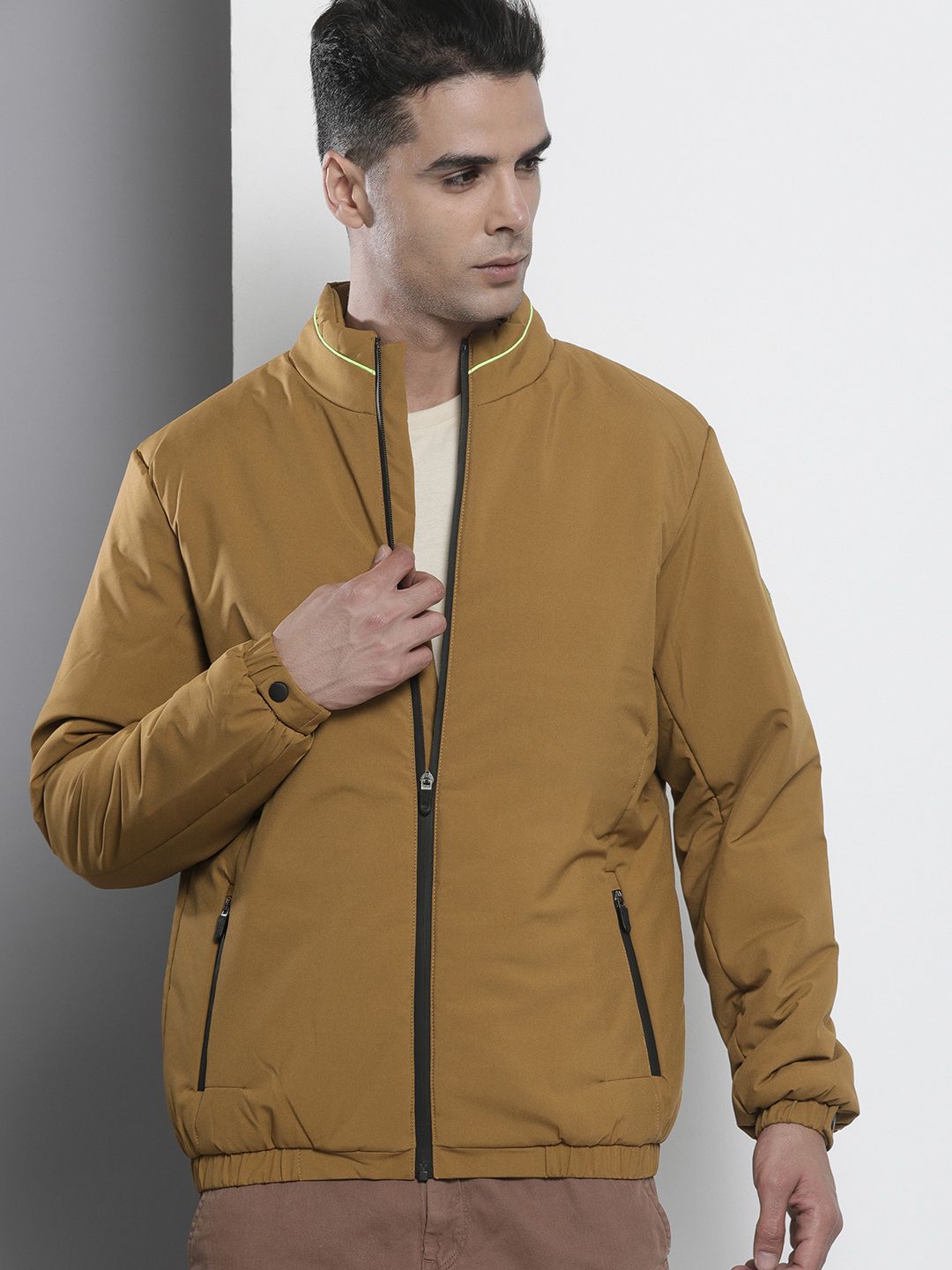The Indian Garage Co Men Solid Zip-Front Bomber Jacket