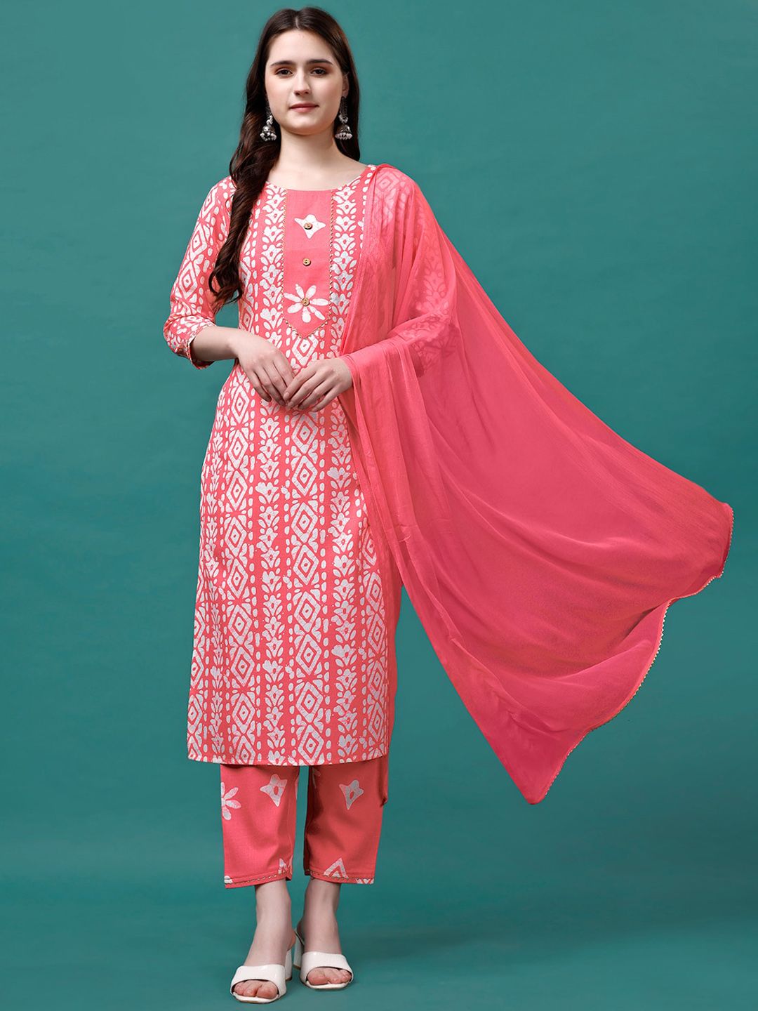 KALINI Bandhani Printed Gotta PattiKurta With Trousers & Dupatta