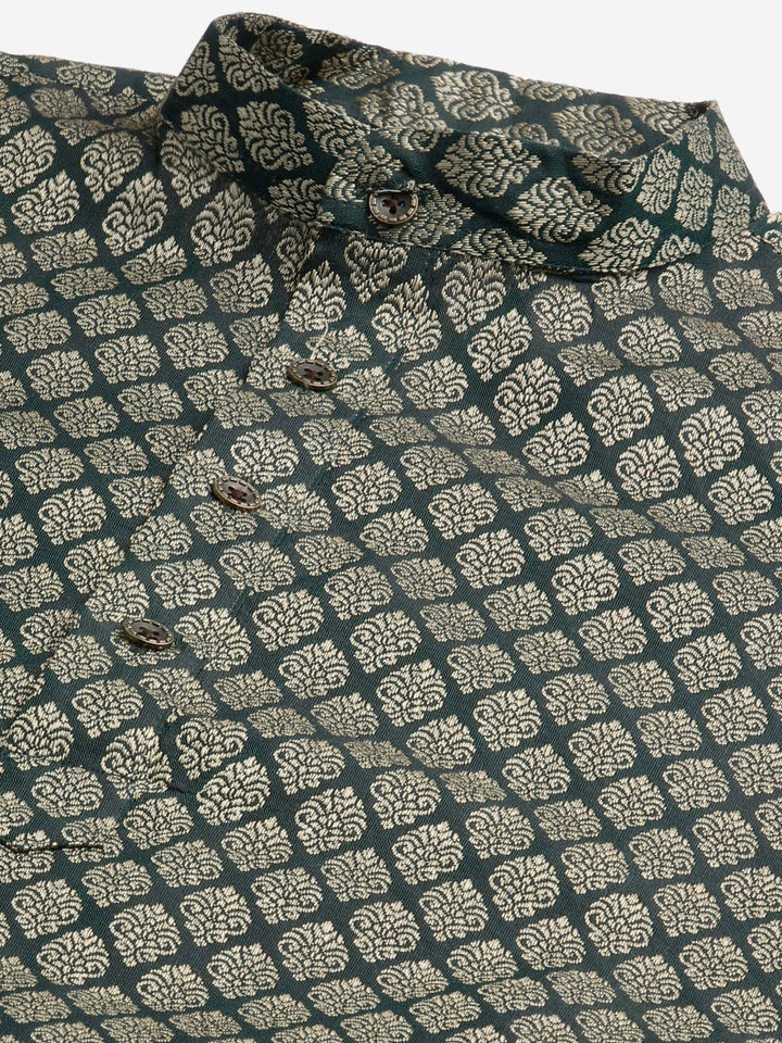 SOJANYA Men Green & Mustard Yellow Ethnic Motifs Kurta with Churidar & Nehru Jacket