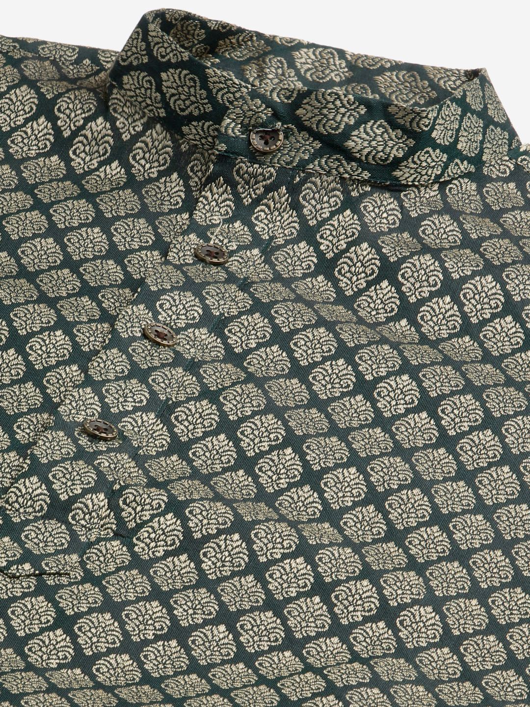 SOJANYA Kurta Motif Etnik Hijau & Kuning Mustard Lelaki dengan Jaket Churidar & Nehru