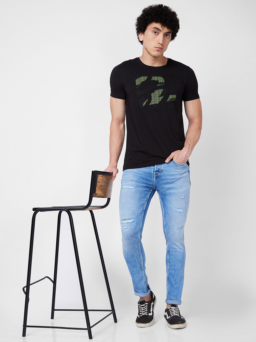 SPYKAR Printed Cotton Slim Fit T-shirt