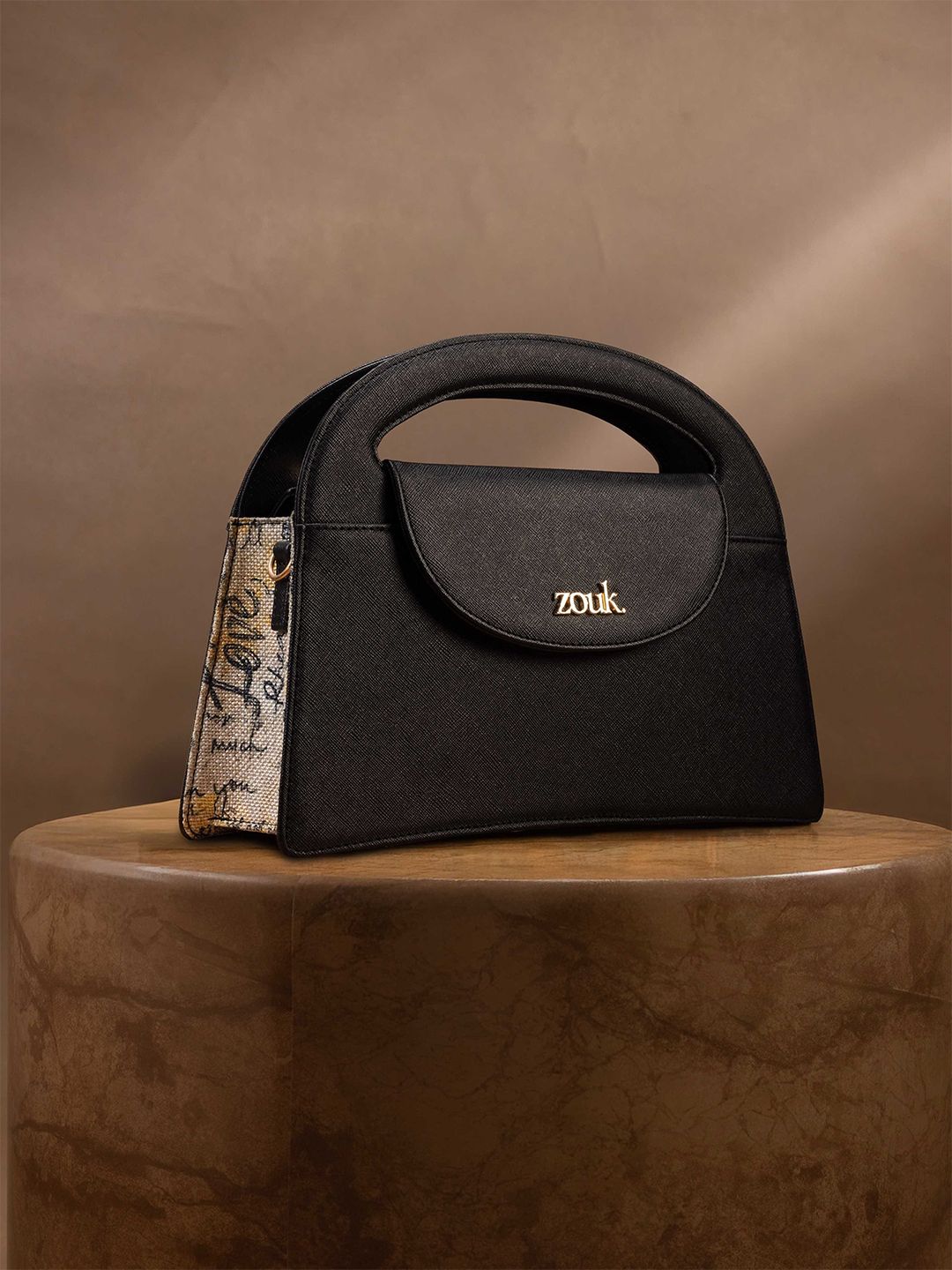 ZOUK Printed Structured Sling Bag with Applique