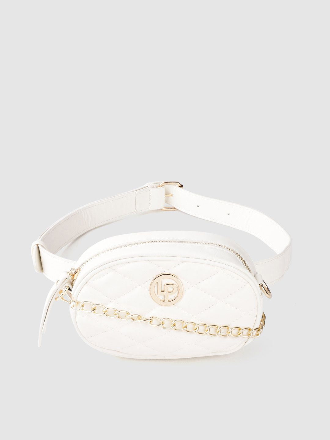 Lino Perros Women White Quilted Sling Bag Cum Fanny Pack