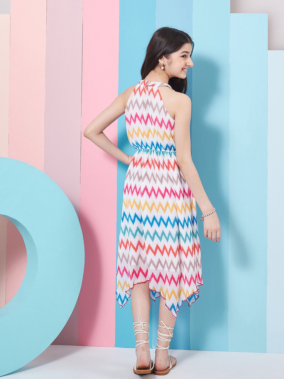 pspeaches Girls Geometric Printed Fit & Flare Midi Dress
