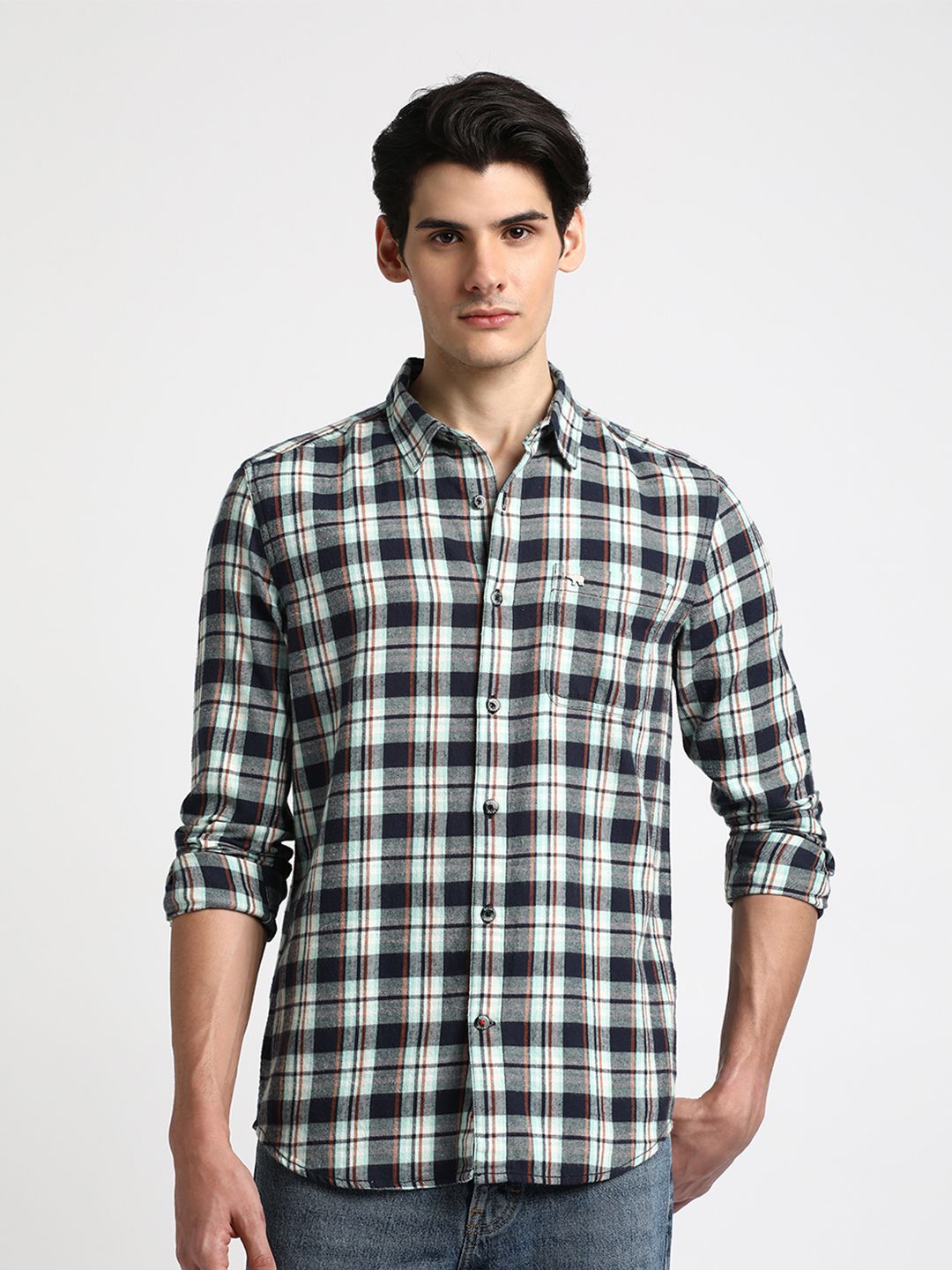 THE BEAR HOUSE Tartan Checked Cotton Slim Fit Opaque Casual Shirt