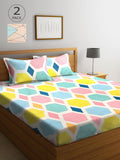 KLOTTHE Pink Geometric Cotton 300 TC King Fine 2 Bedsheet with 4 Pillow Covers-98 x 87 inches