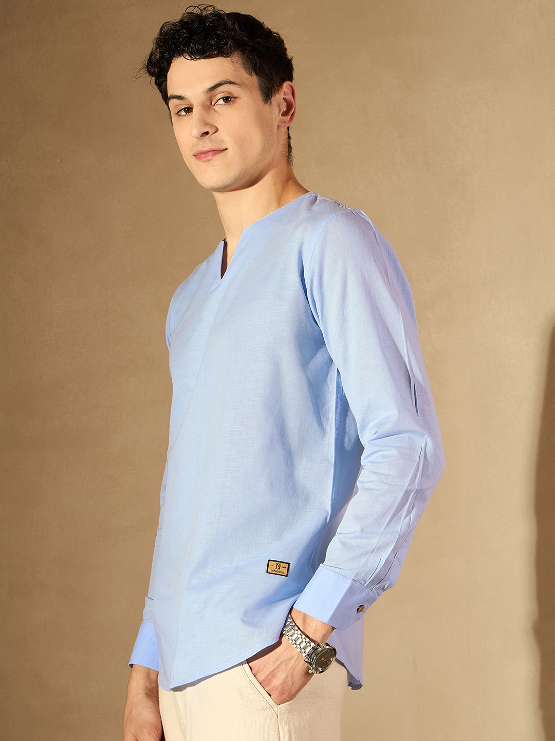 Dennison Men Blue Comfort Fit Solid Shirt Style kurta