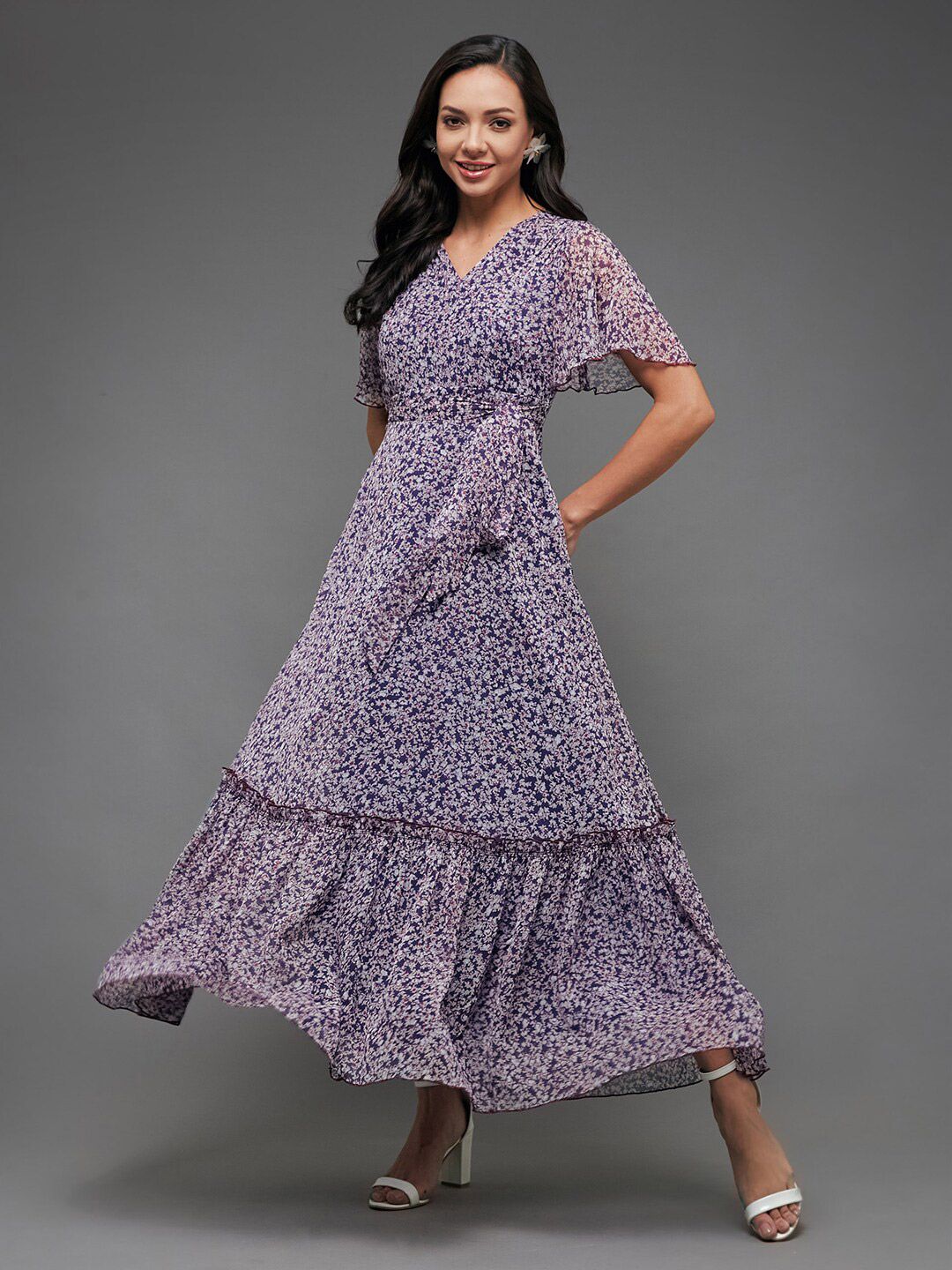 Miss Chase Floral Printed Flared Sleeve Maxi Dress