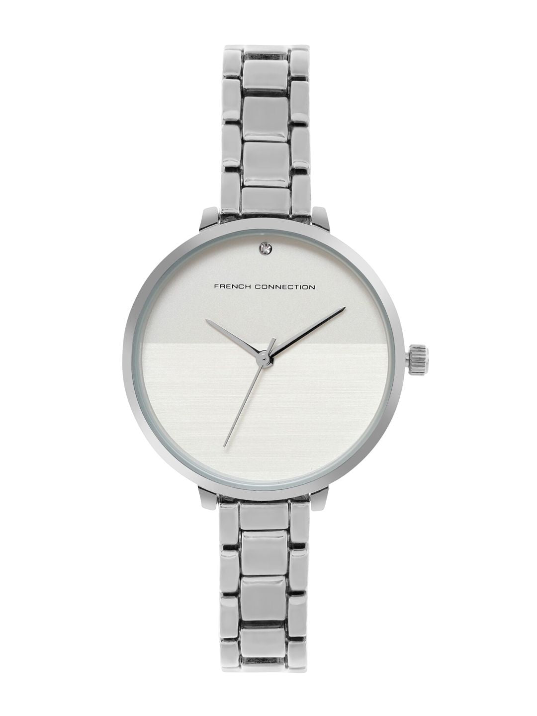 Sambungan Perancis Wanita Dail Putih & Perak Toned Tali Analog Watch-FCS001A-Silver