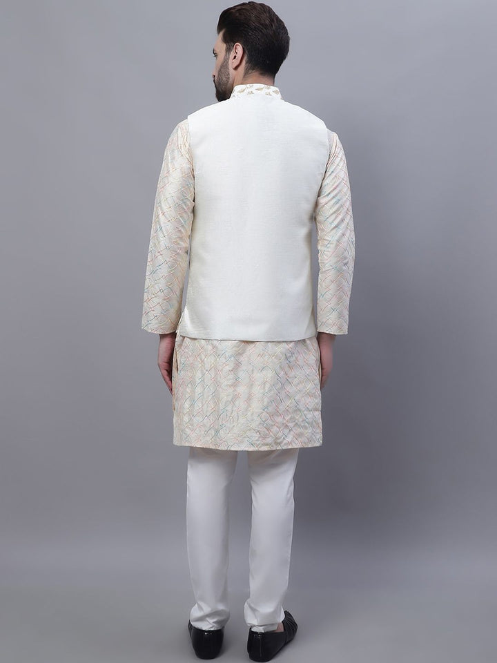 SOJANYA Floral Embroidered Thread Work Kurta With Churidar With Nehru Jacket