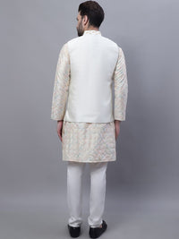 SOJANYA Floral Embroidered Thread Work Kurta With Churidar With Nehru Jacket