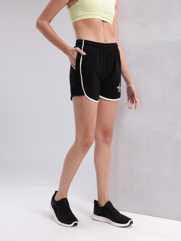 HRX by Hrithik Roshan Women Mid-Rise Regular Fit Lifestyle Shorts with Contrast Stitching