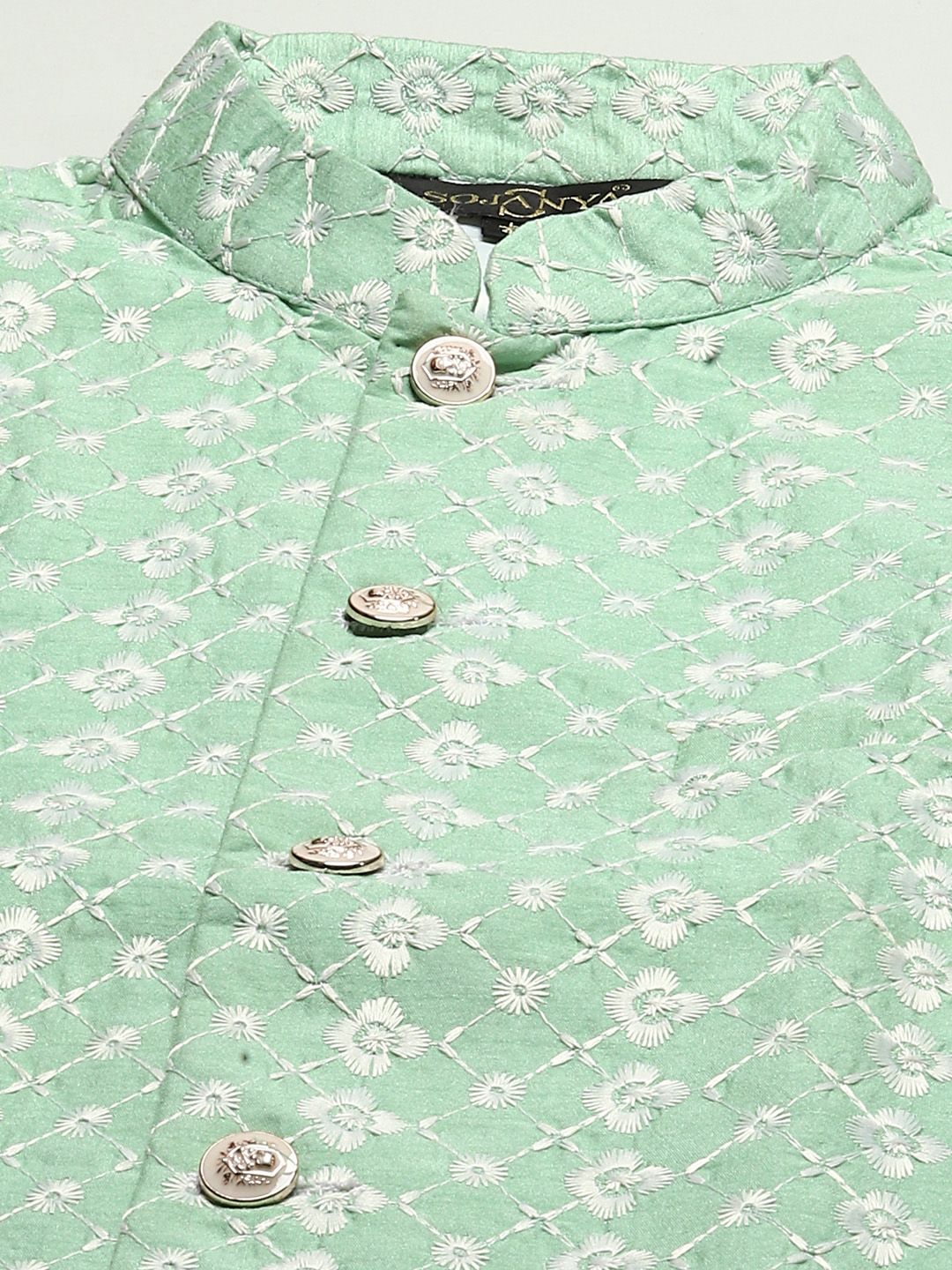 SOJANYA Kurta Rekaan Tenunan Lelaki dengan Churidar dengan Jaket Nehru