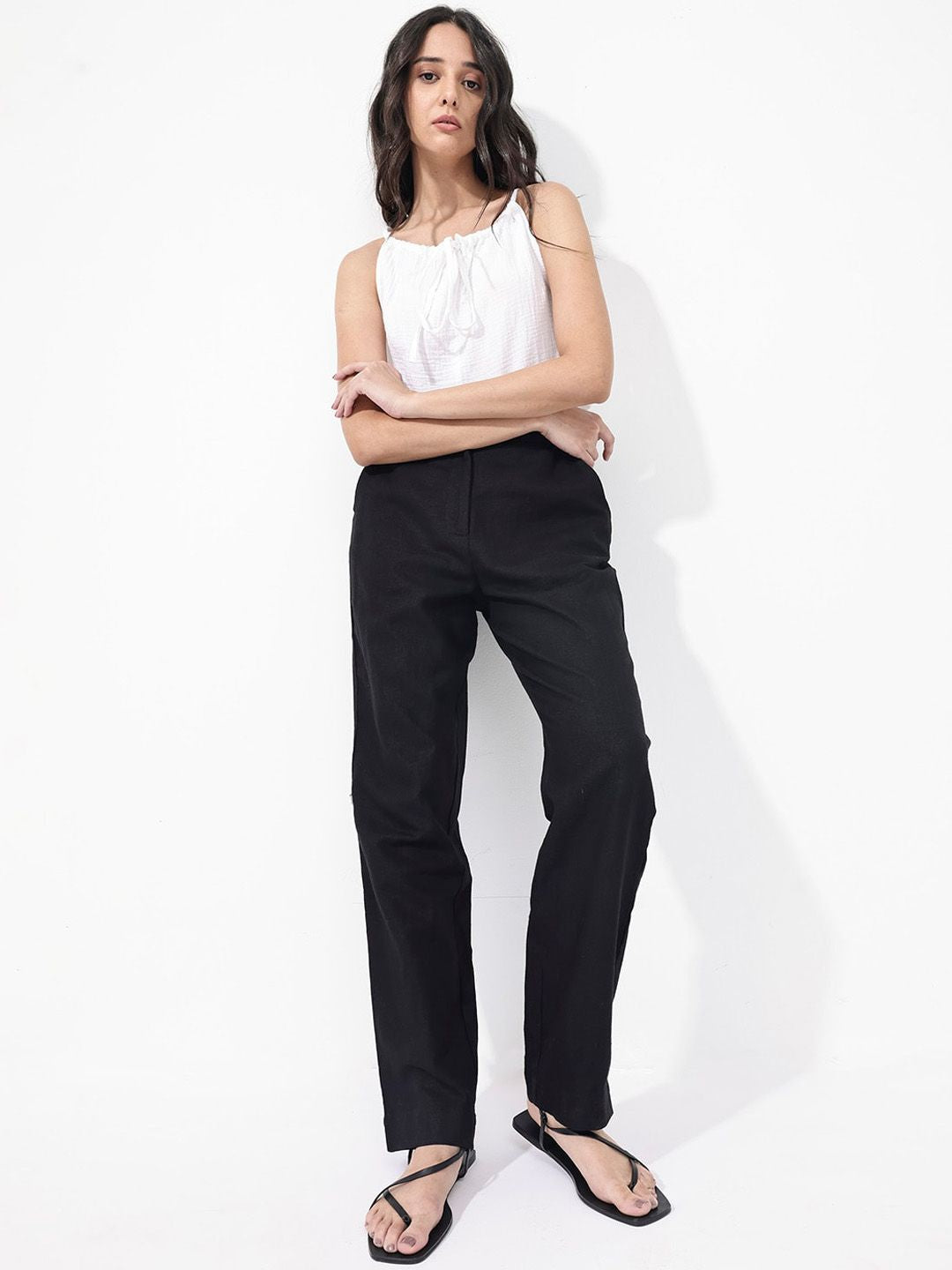 RAREISM Women Regular Fit High-Rise Linen Trousers