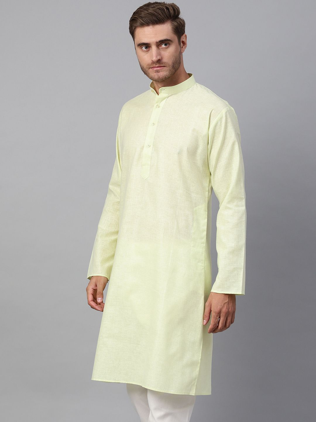 SOJANYA Men Lime Green Solid Straight Kurta