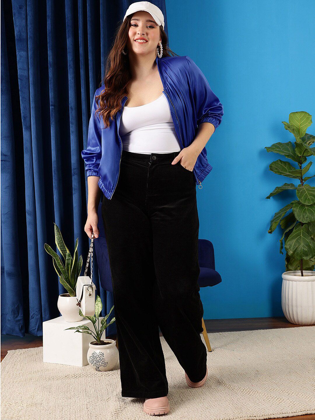 CURVY STREET Plus Size Mock Collar Bomber Jacket