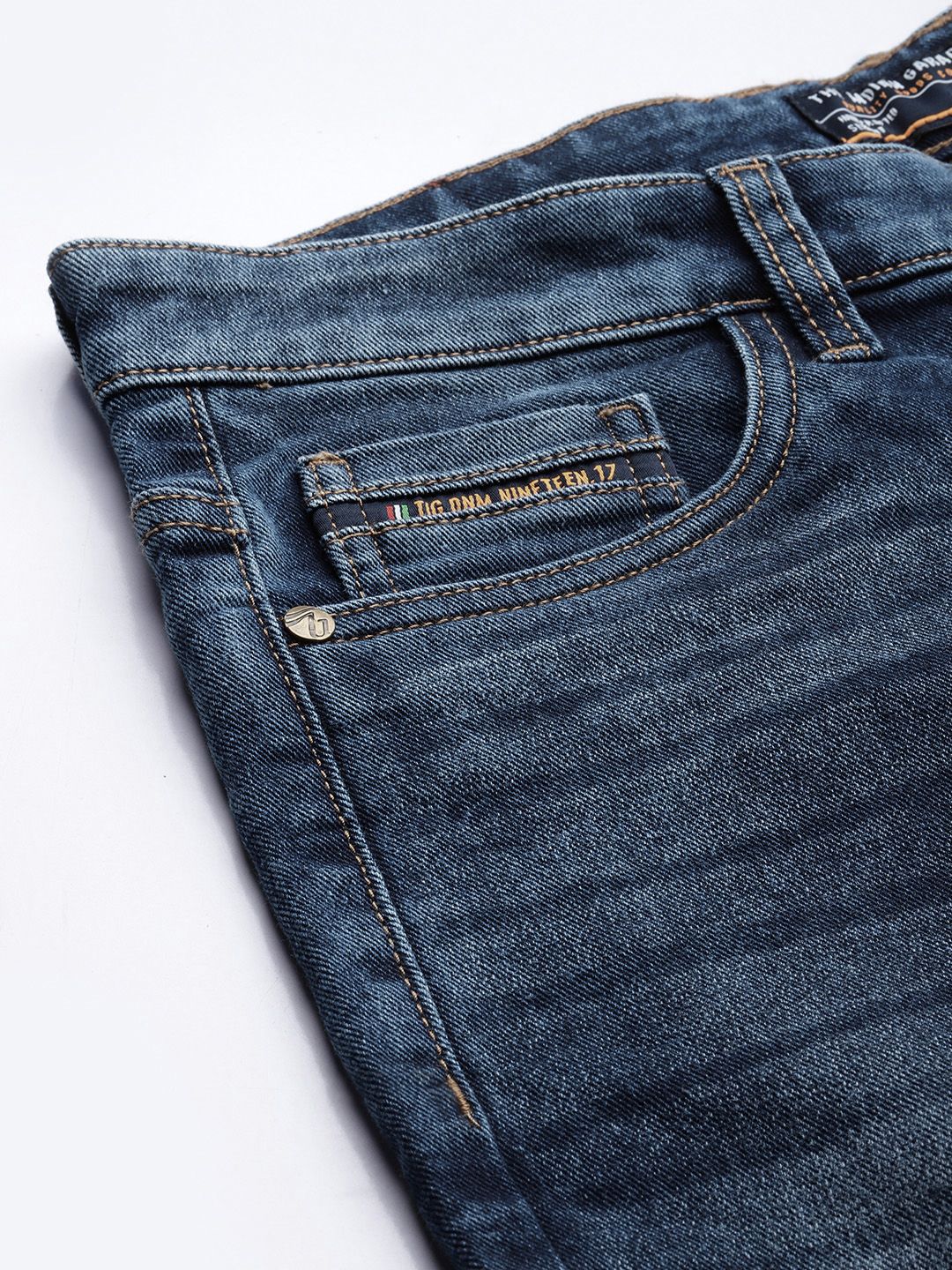 The Indian Garage Co Men Navy Blue Slim Fit Light Fade Stretchable Jeans