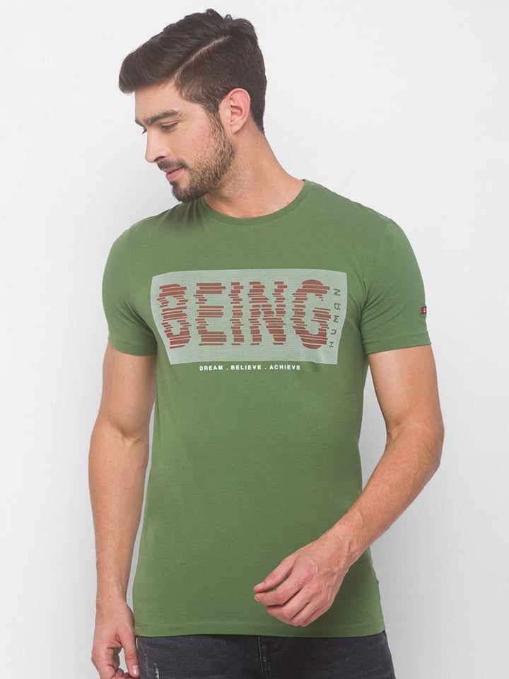 Being Human Men Green Typography Printed T-shirt