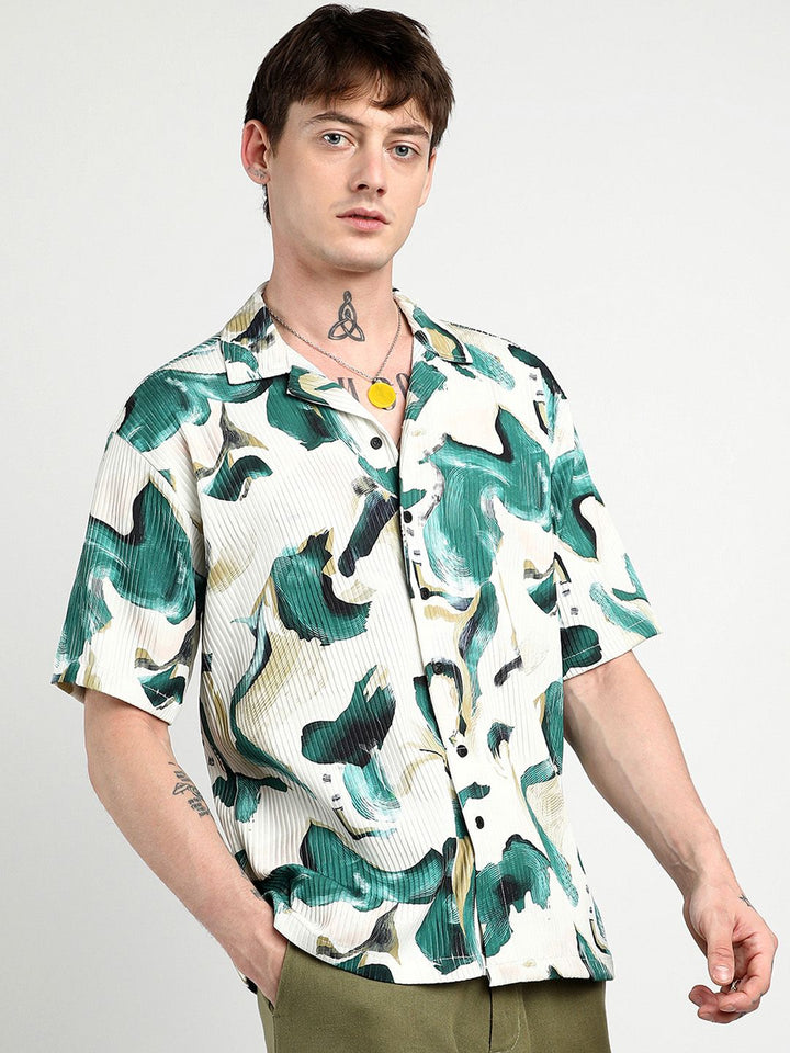 Campus Sutra Men Comfort Swirl Strokes Printed Oversized Casual Shirt