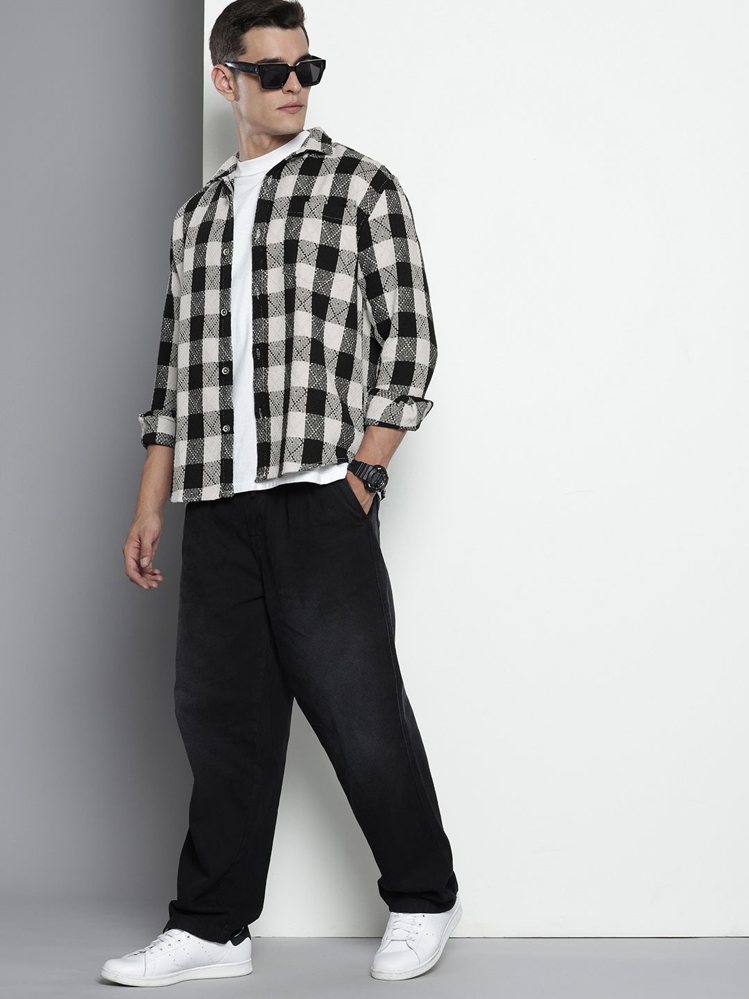 The Indian Garage Co Pure Cotton Textured Checks Opaque Relaxed Fit Casual Shirt