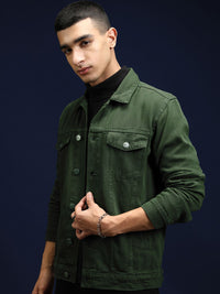 Highlander Men Jaket Denim Pepejal Hijau