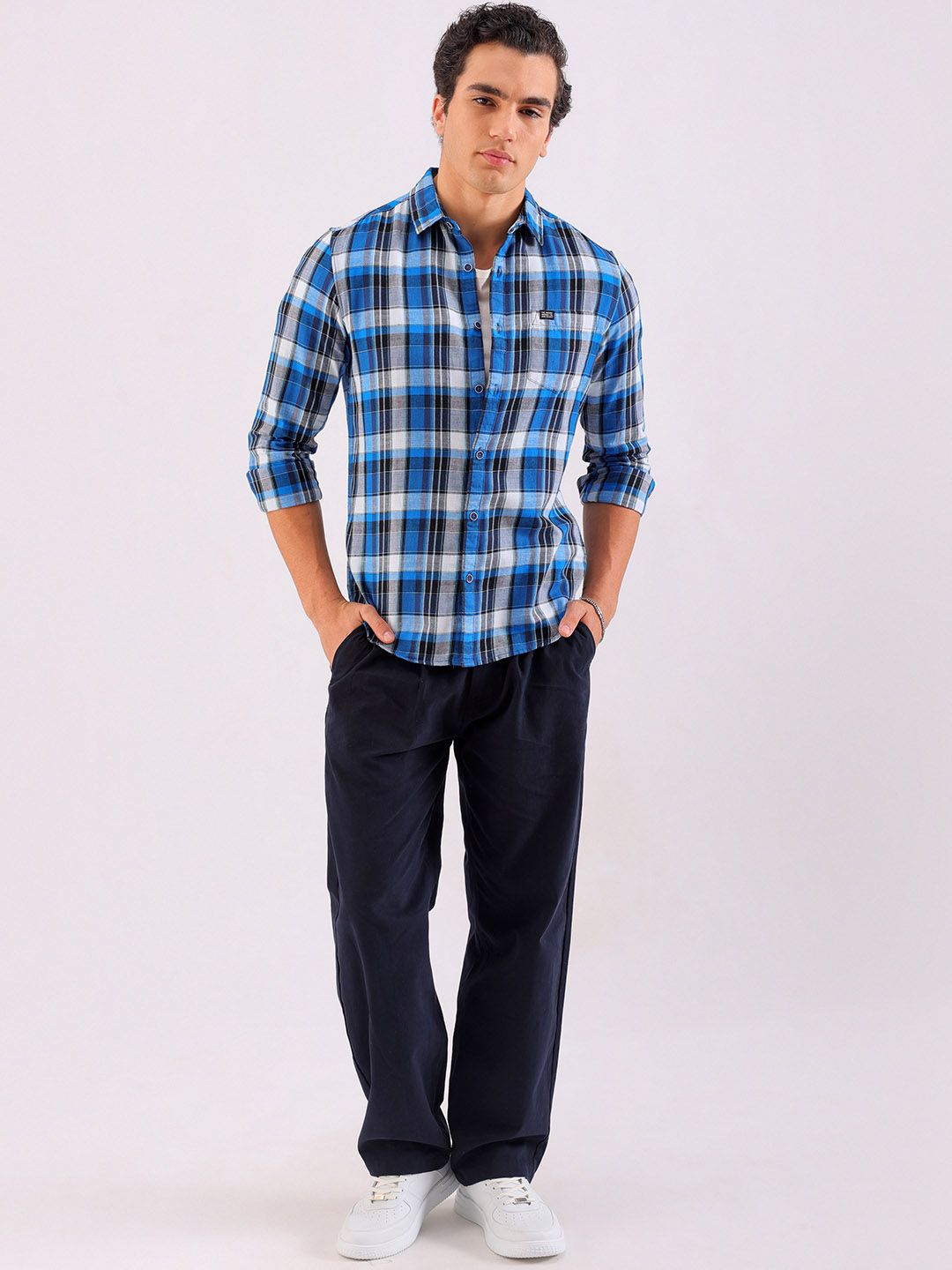The Indian Garage Co Slim Fit Tartan Checked Pure Cotton Casual Shirt