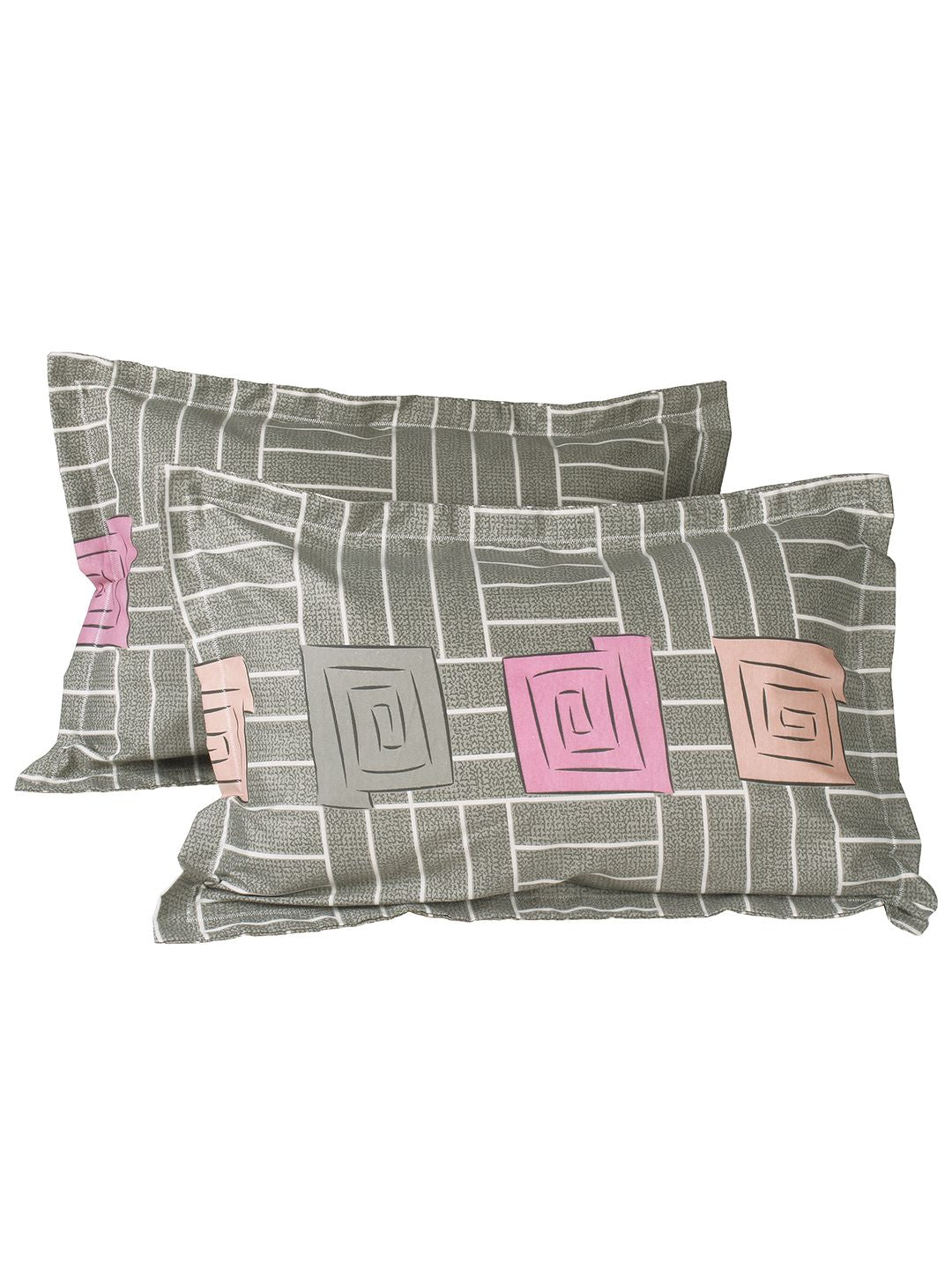 Story@home Beige White Geometric Cotton 144 TC Queen Bedsheet With 2 Pillow Covers