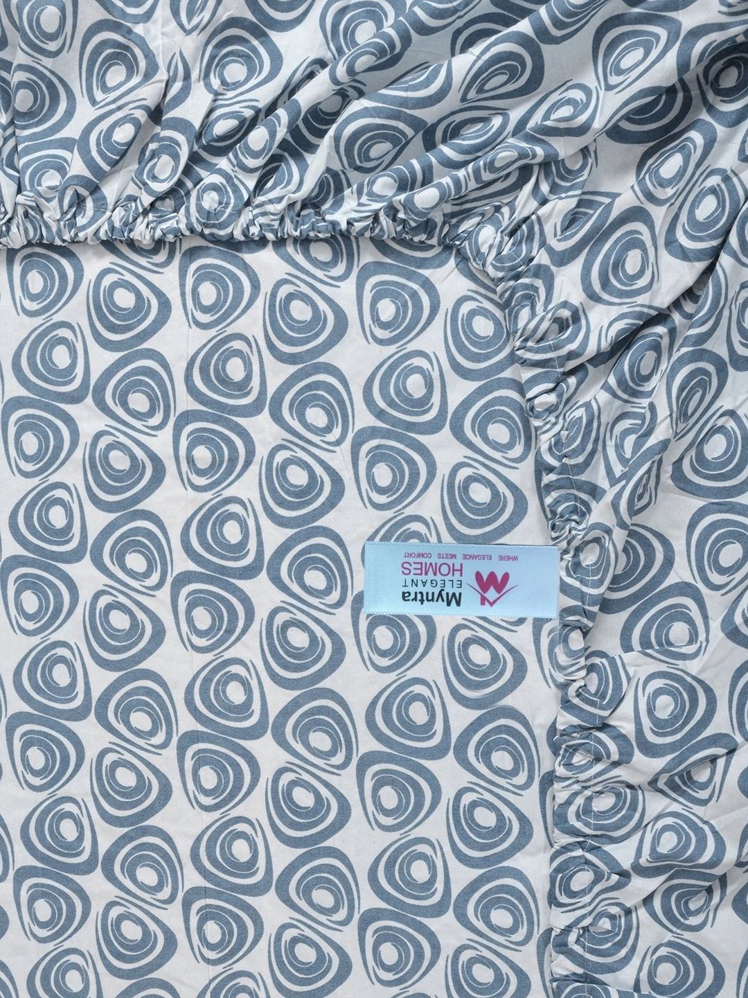 Myntra Elegant Homes Blue & White Geometric 300 TC Single Bedsheet with 1 Pillow Covers