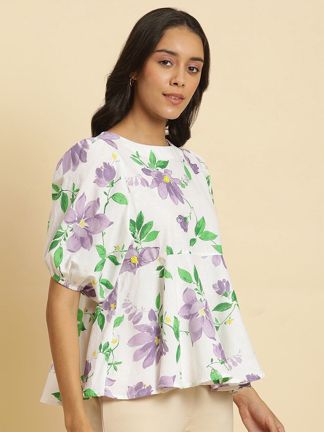 W Floral Printed Cotton A Line Top