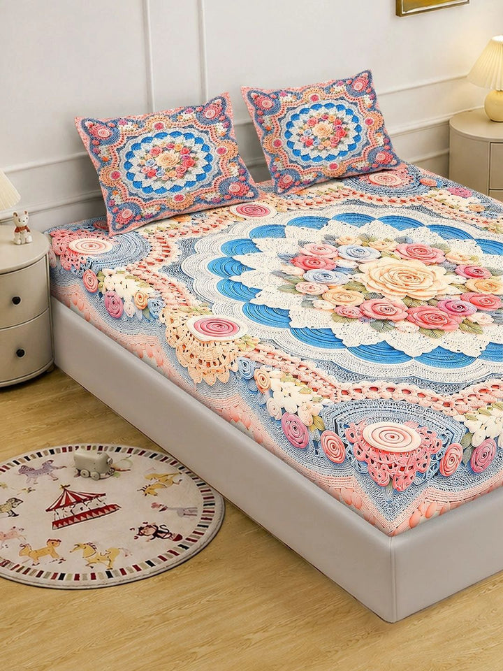 Moda Rapido X KLOTTHE Multicoloured Floral 400 TC King Bedsheet with 2 Pillow Covers