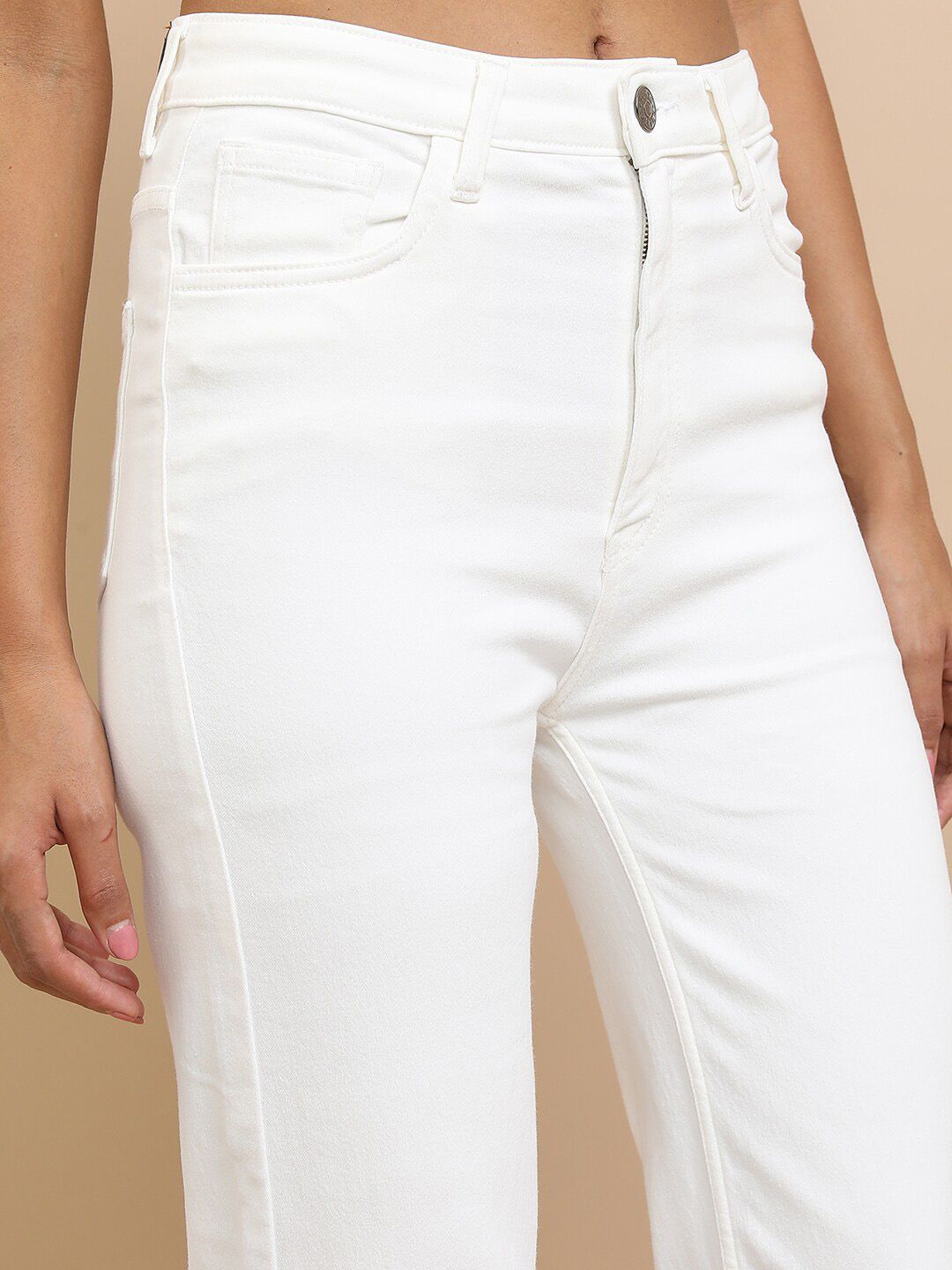 Tokyo Talkies Women White Flared Clean Look Stretchable Jeans