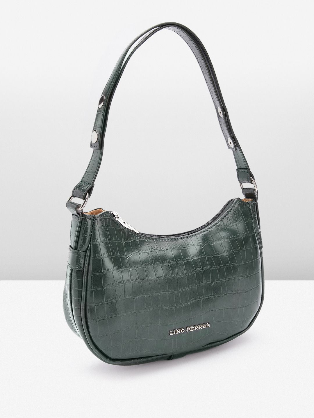 Lino Perros Croc-Textured Structured Baguette Bag