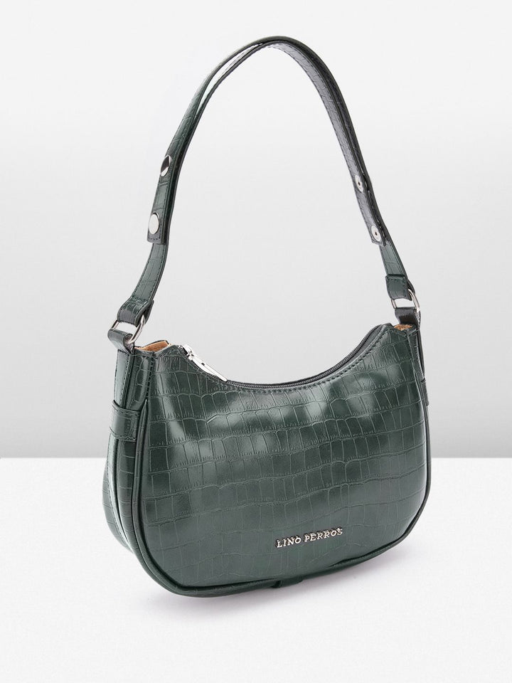 Lino Perros Croc-Textured Structured Baguette Bag