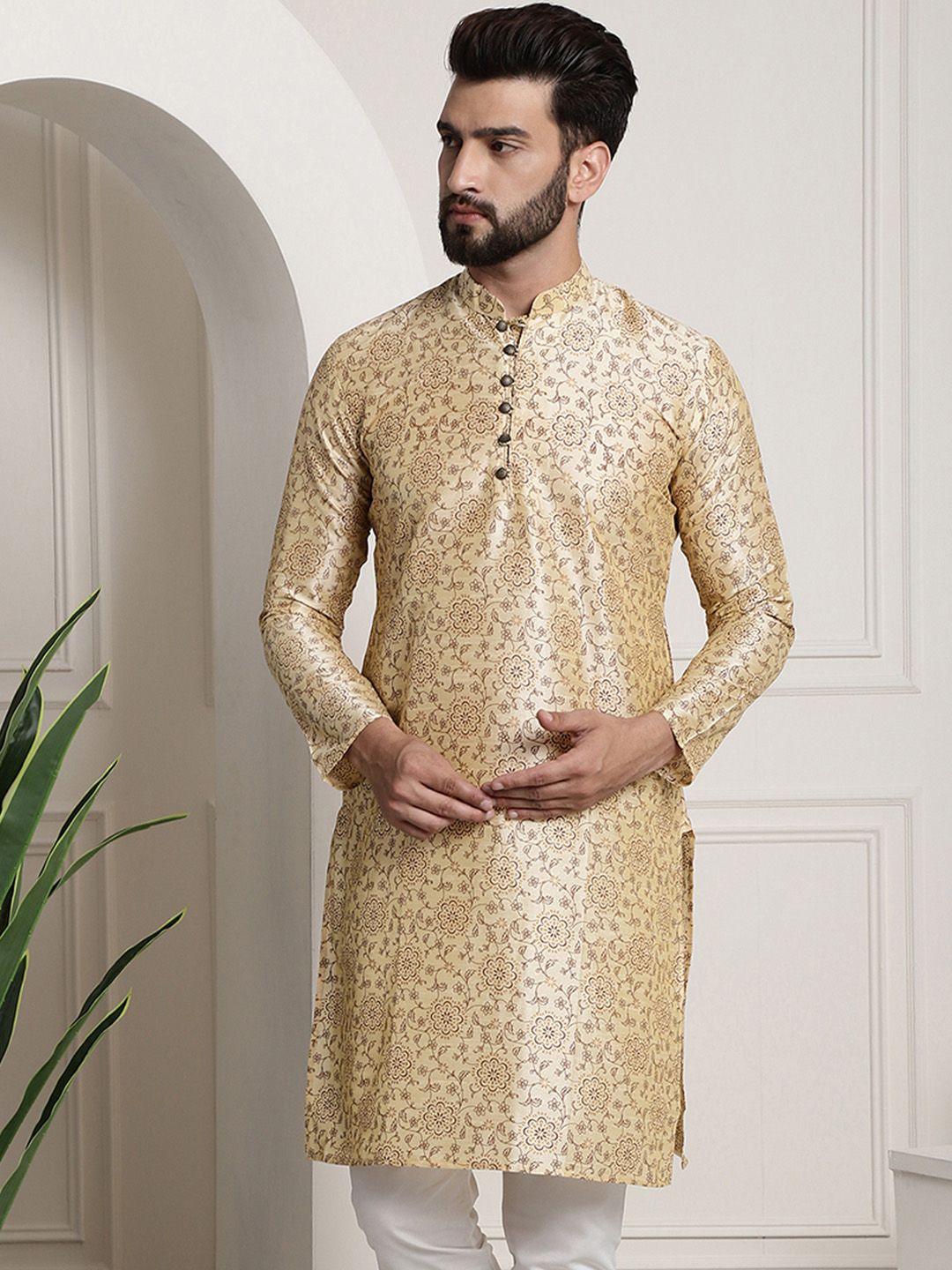 SOJANYA Floral Printed Mandarin Collar Long Sleeves Straight Kurta