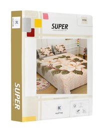 Moda Rapido X KLOTTHE Cream-Coloured & Green Floral 400 TC King Bedsheet with 2 Pillow Covers