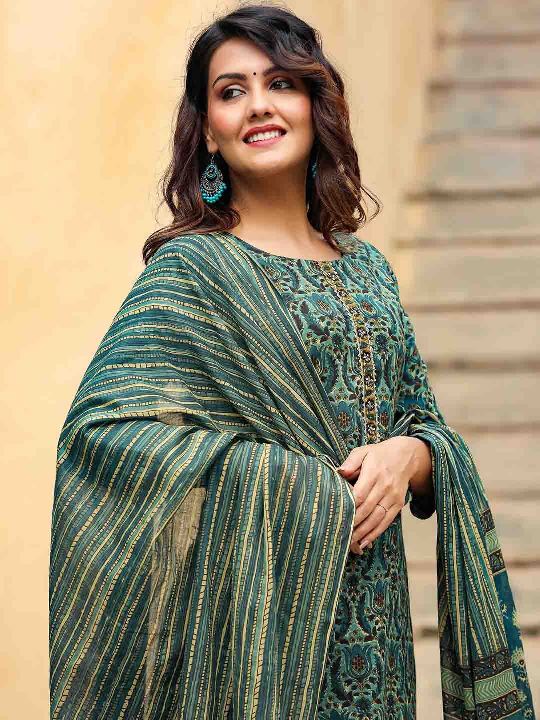 KALINI Ethnic Motifs Printed Gotta Patti Kurta & Trousers With Dupatta