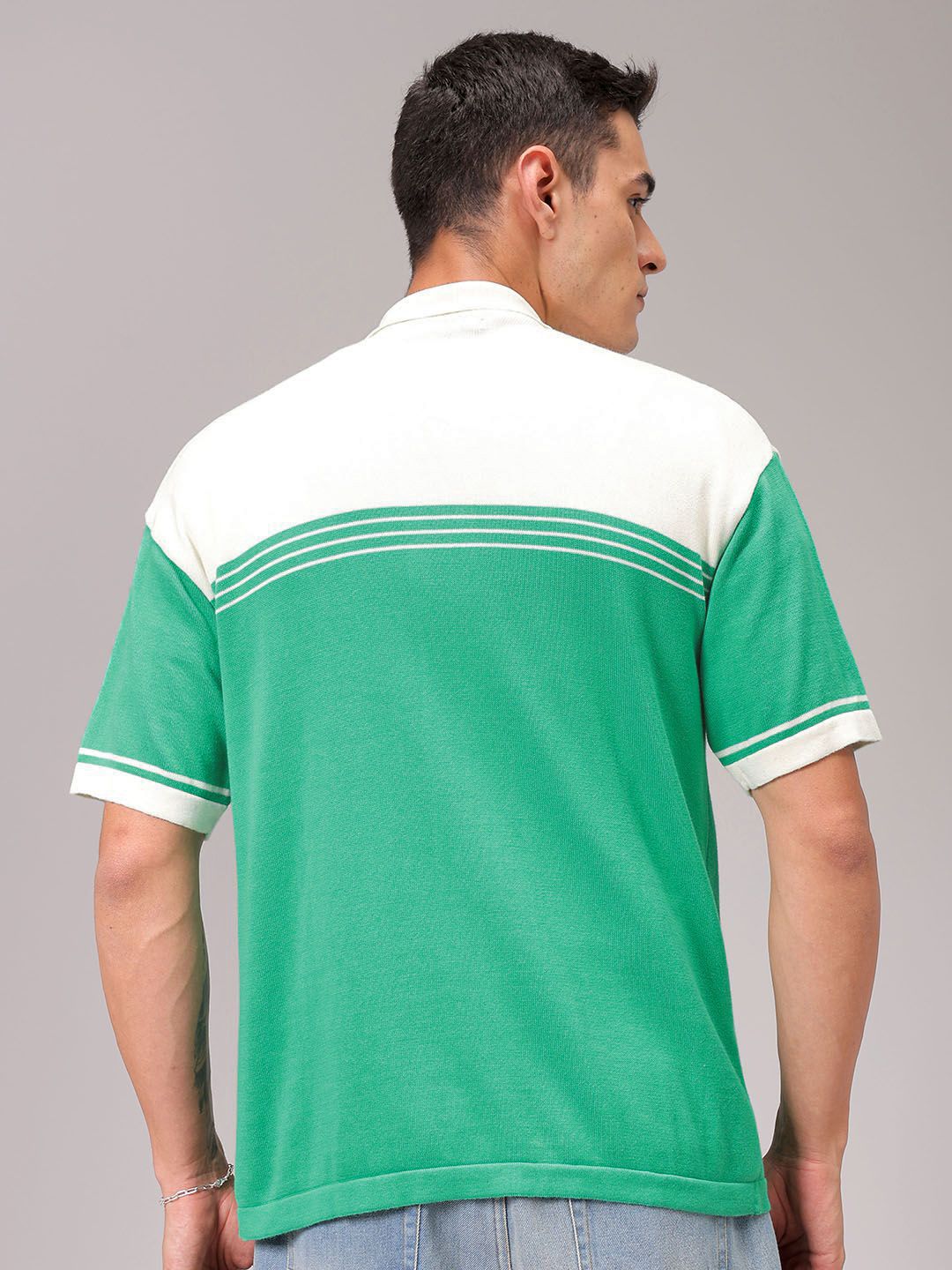 The Indian Garage Co Men Relaxed Fit Striped Flat Knit Polo Resortwear Shirt