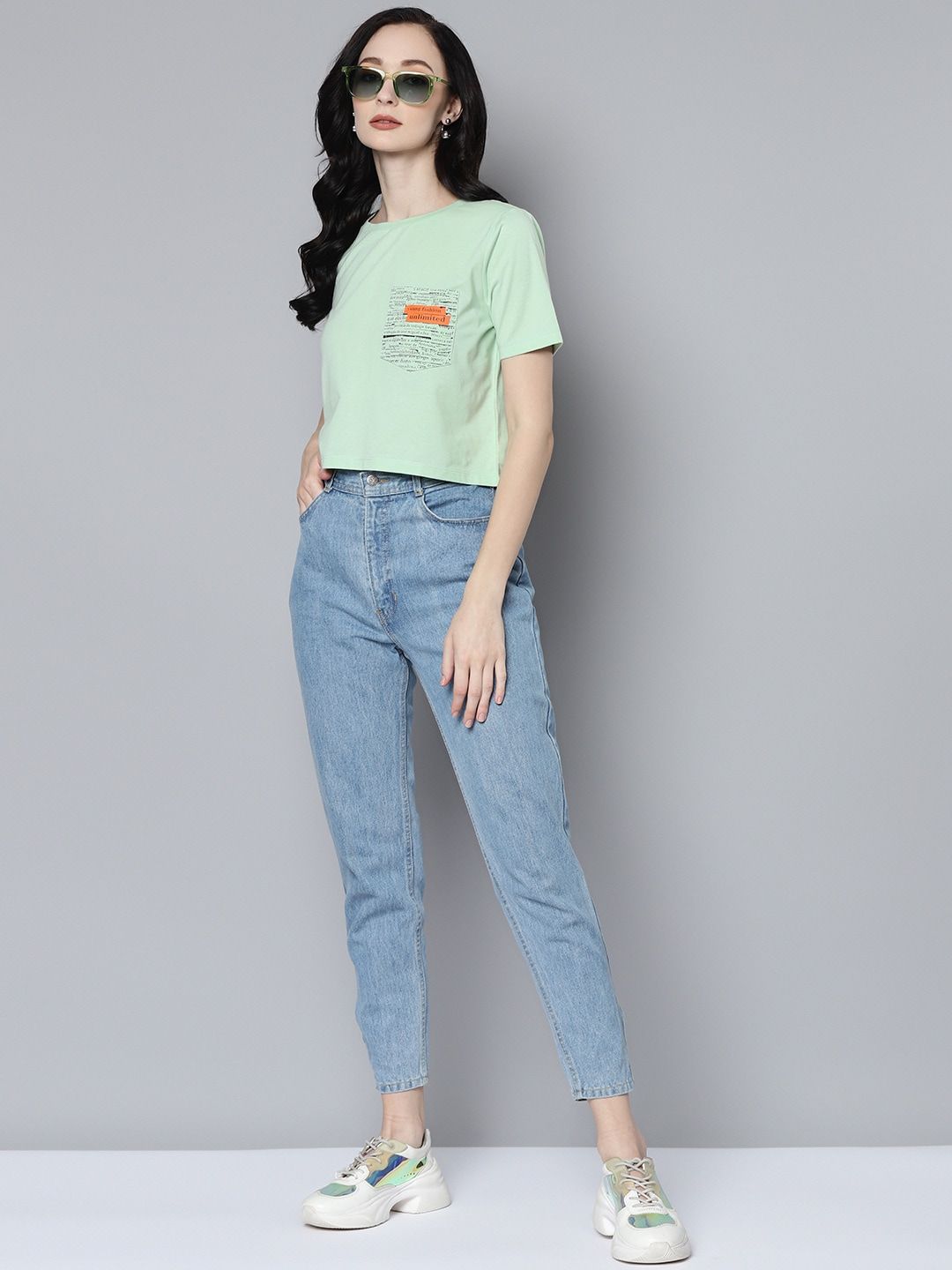 SASSAFRAS Women Green Typography Printed Pure Cotton T-shirt