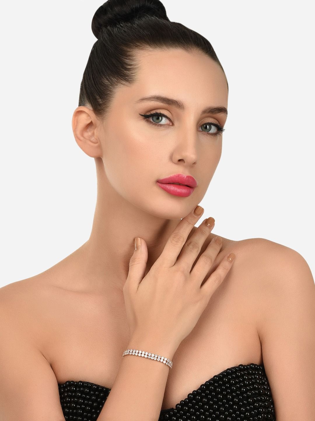 Set Mutiara Zaveri 2 Gelang Salutan Loyang Putih Cubic Zirconia Putih Bersalut Emas