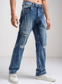 HIGHLANDER Men Straight Fit Mildly Distressed Light Fade Stretchable Jeans