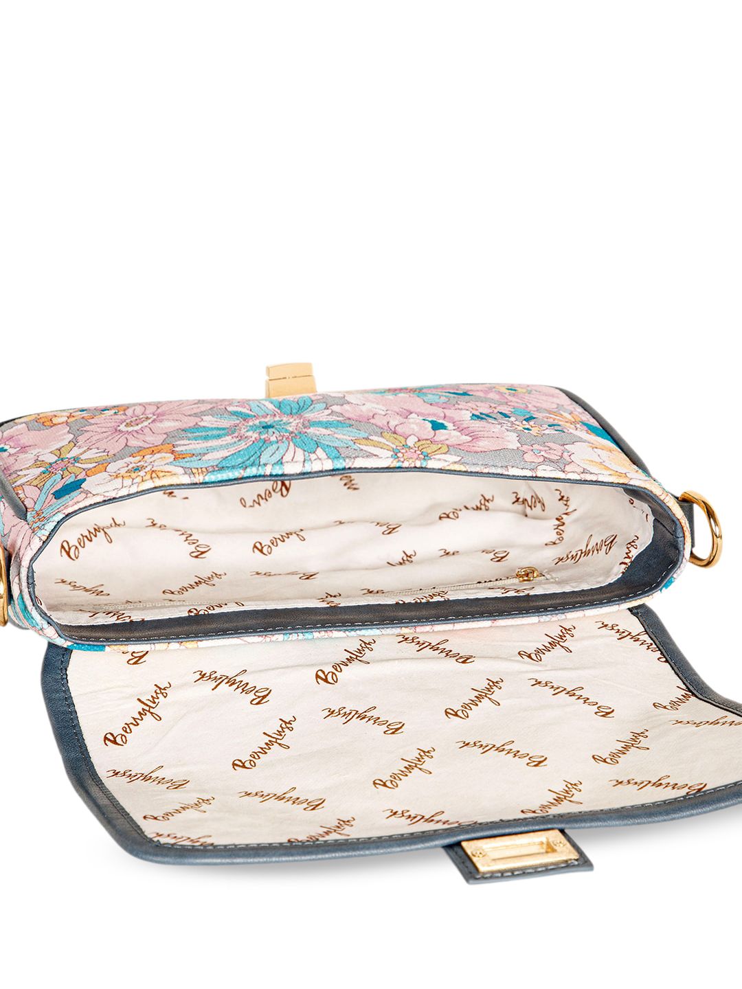 Berrylush Blue & Pink Floral Printed Structured Shoulder Bag