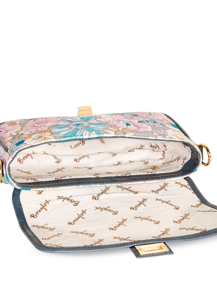 Berrylush Blue & Pink Floral Printed Structured Shoulder Bag