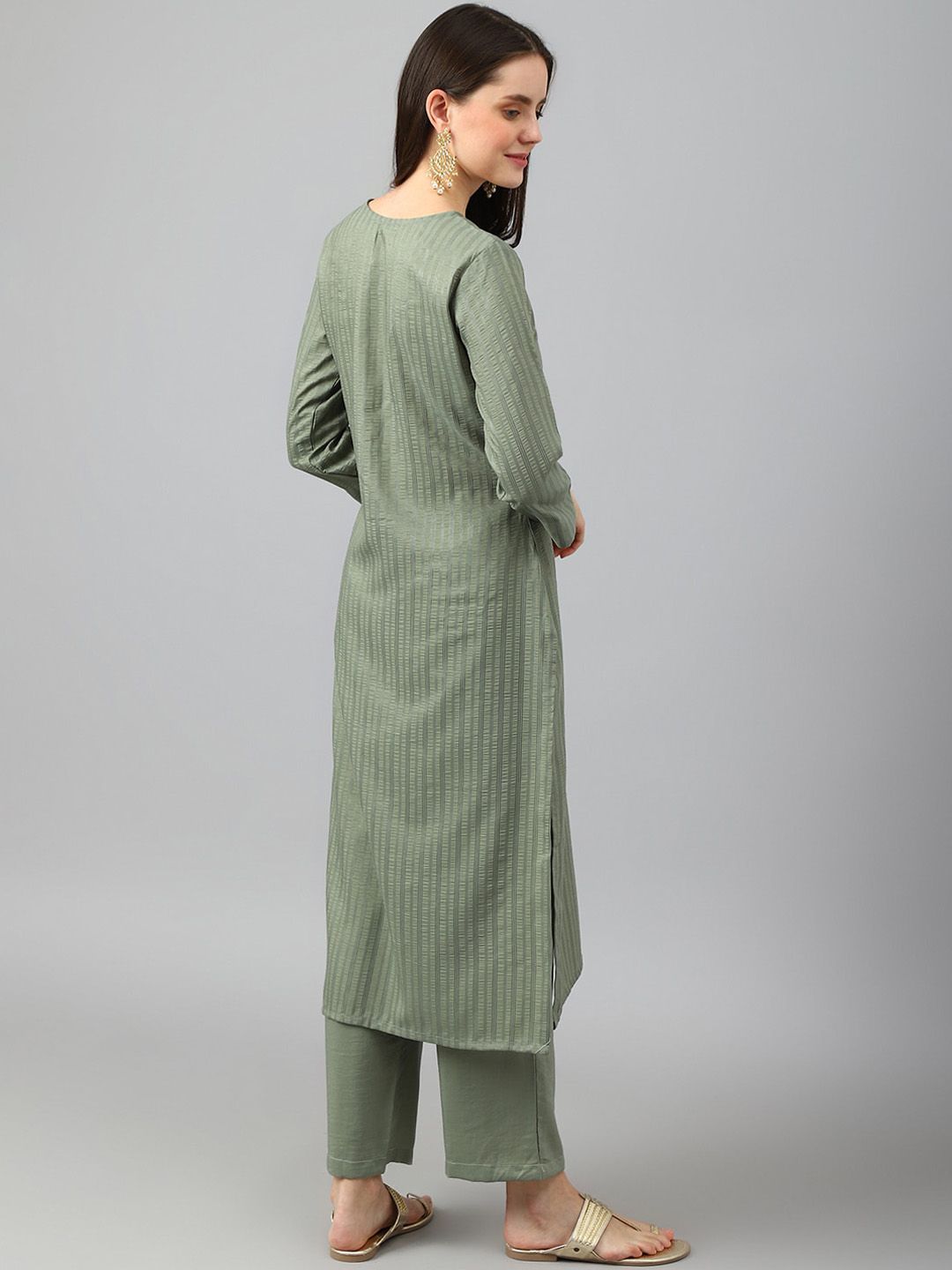 KALINI Striped Round Neck Kurta with Trousers
