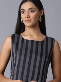 W Women Navy Blue Striped A-Line Dress