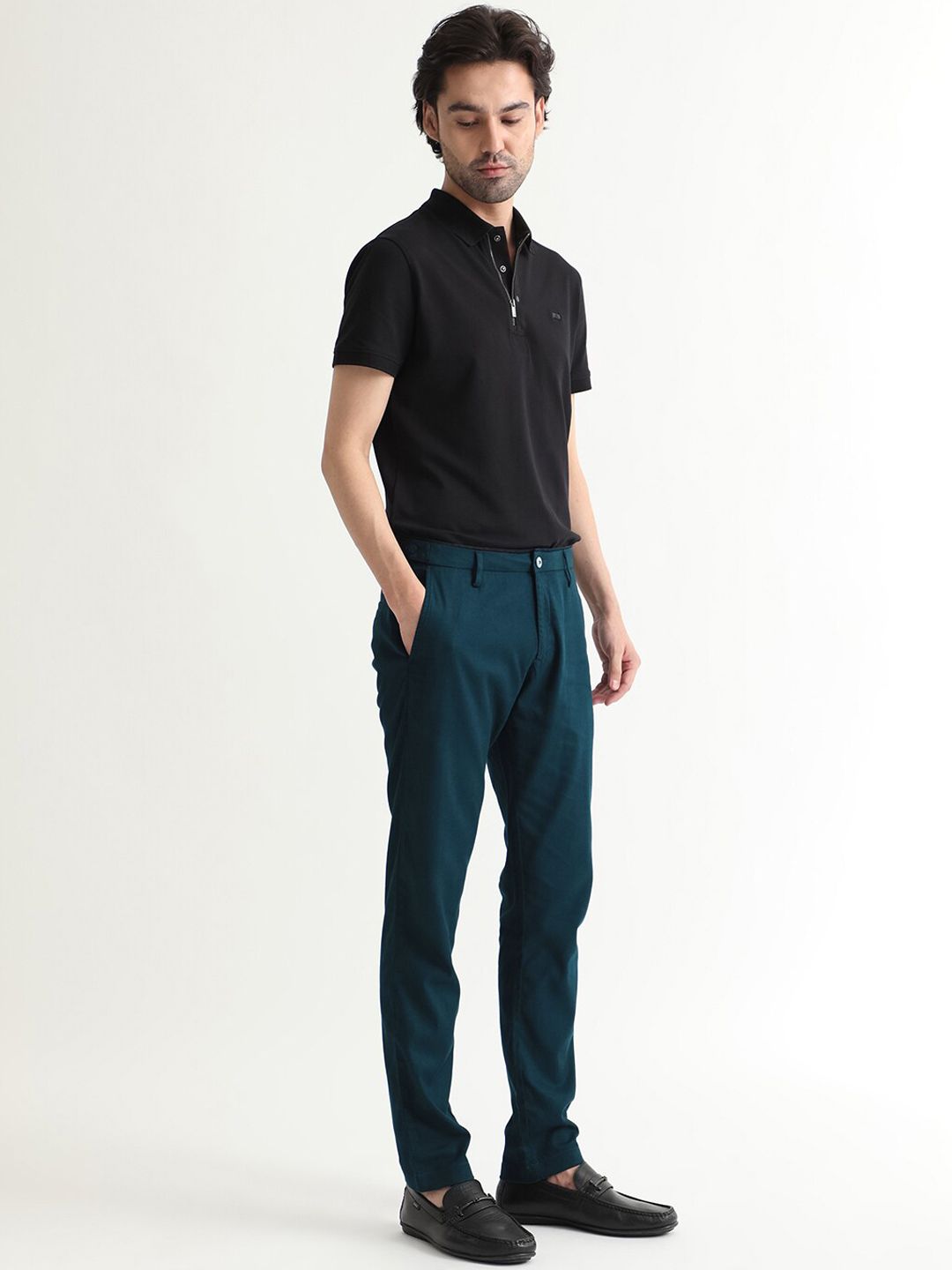 RARE RABBIT Cellular Mid Rise Cotton Slim Fit Trouser