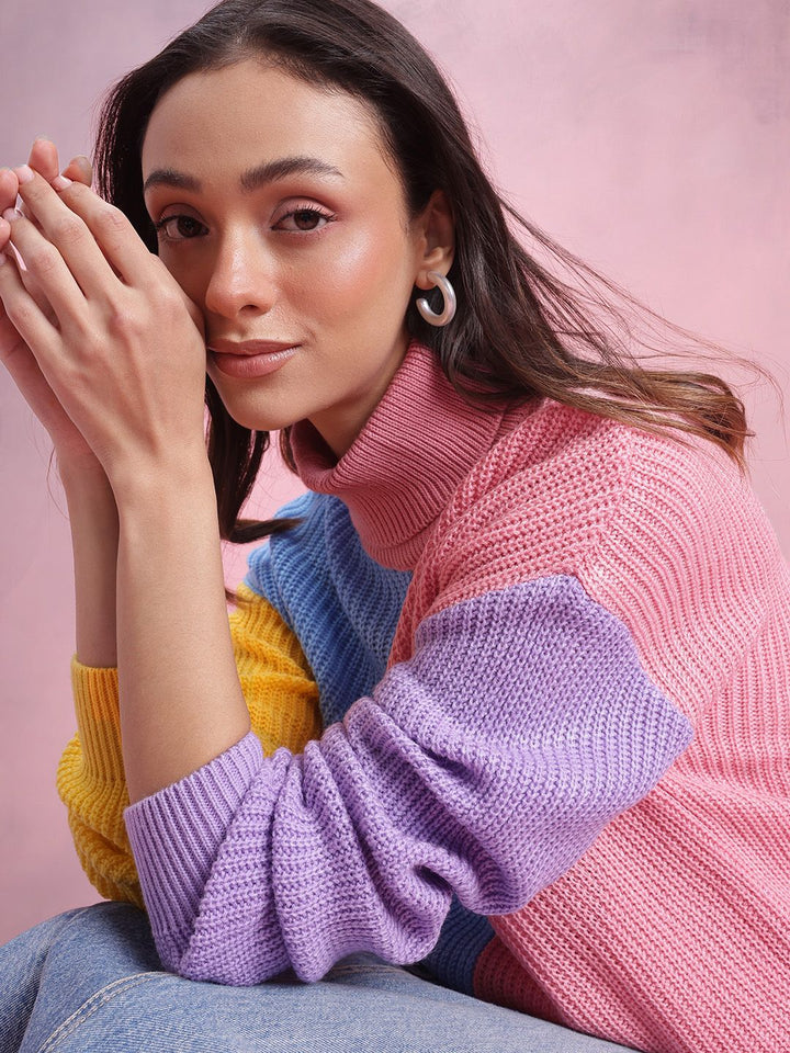 DressBerry Colourblocked Turtle Neck Pullover