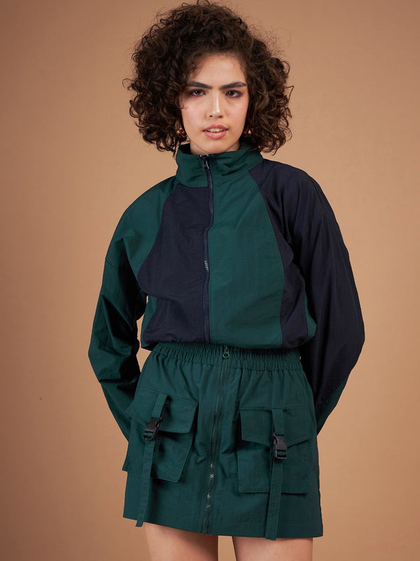 Sassafras Jaket Pengebom Kolar Colourblocked Green